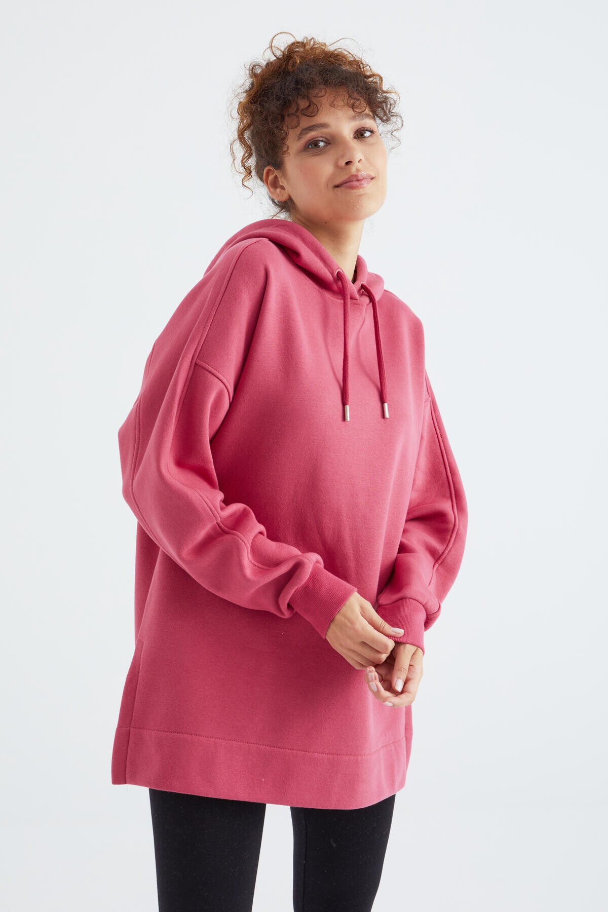 Wild Rose Raglan Sleeve Basic Hooded Oversize Sweatshirt Sweatshirt Tunic - 97242