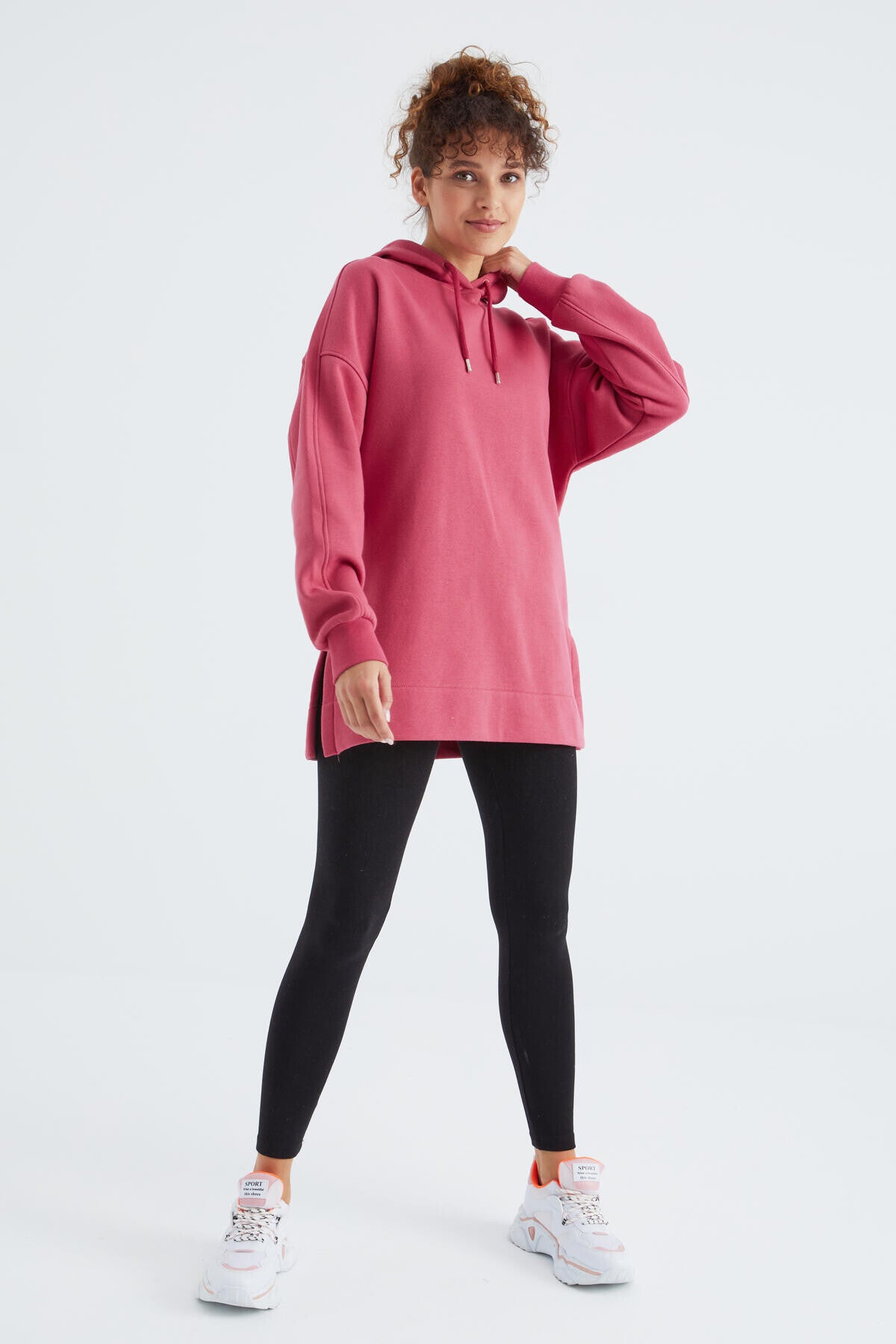 Wild Rose Raglan Sleeve Basic Hooded Oversize Sweatshirt Sweatshirt Tunic - 97242