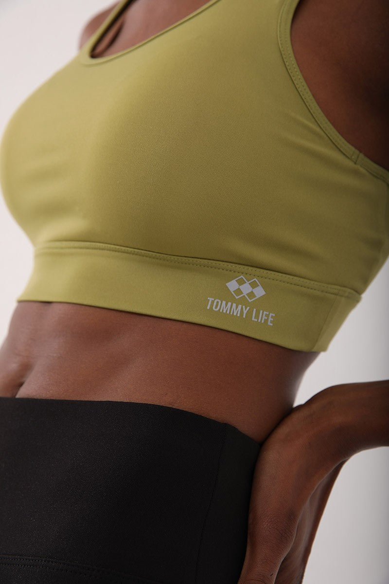 Olive Green Back Detailed Slim Fit U Collar Women's Sports Bustier - 97120