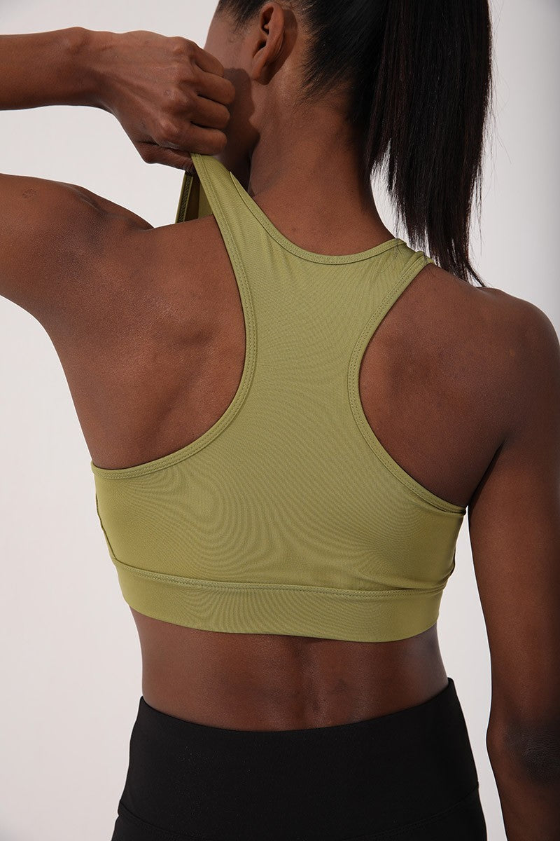 Olive Green Back Detailed Slim Fit U Collar Women's Sports Bustier - 97120