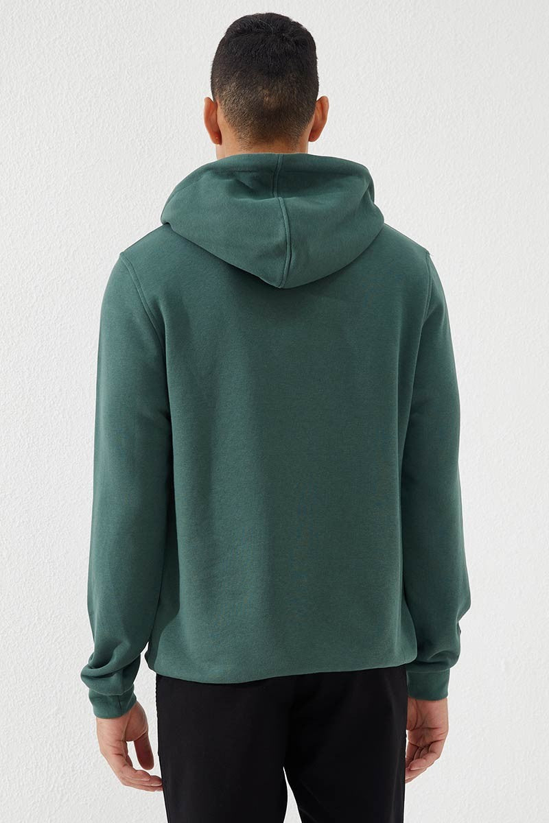 Green Geometric Print Standard Fit Men's Hooded Sweatshirt - 87870