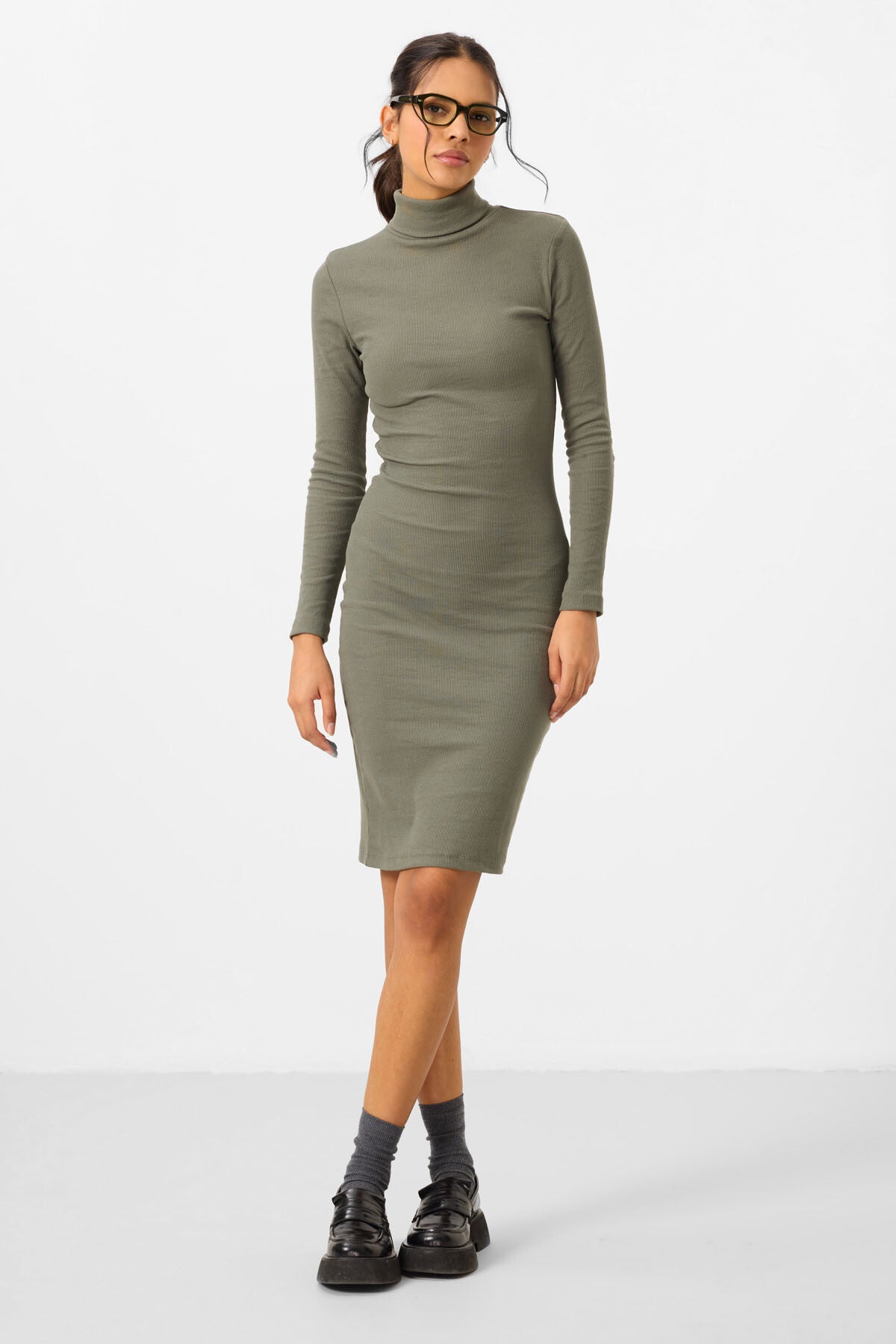 Green Knitted Slim Fit Sailor Collar Women's Dress - 97117