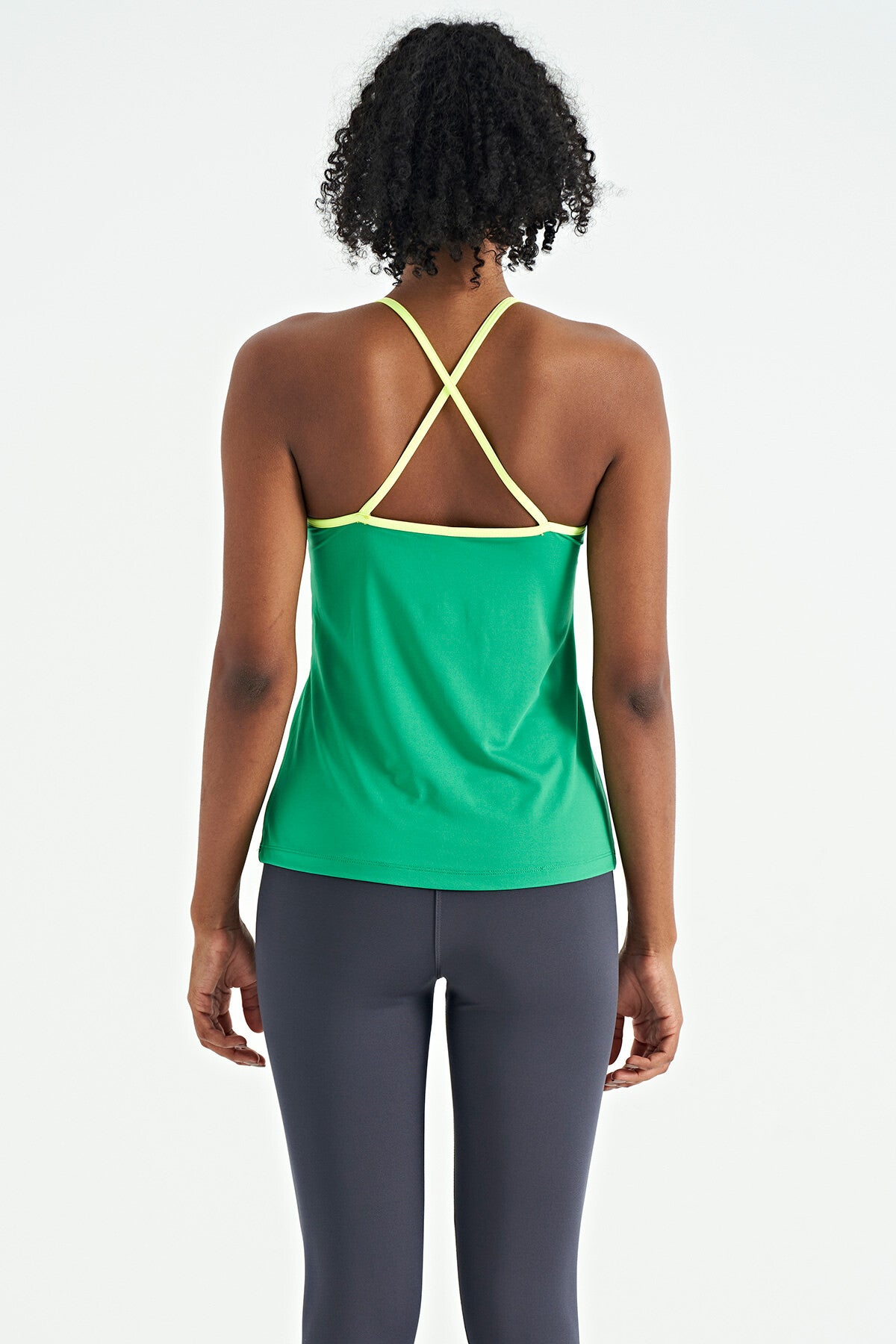 Green Back Cross Strap Detailed Standard Cut Women's Sports Singlet - 97261