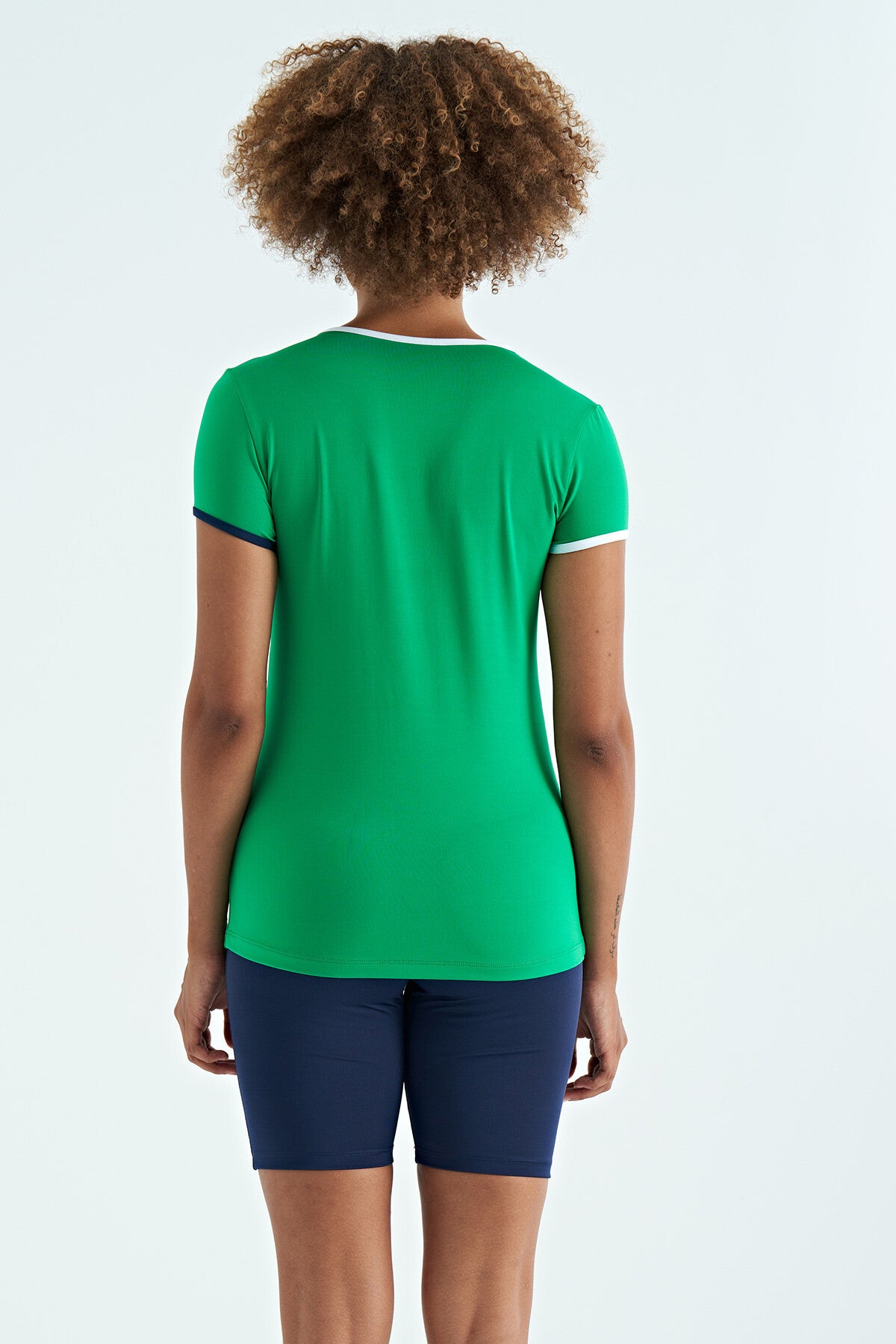 Green V Neck Standard Fit Short Sleeve Women's Sport T-Shirt - 97268