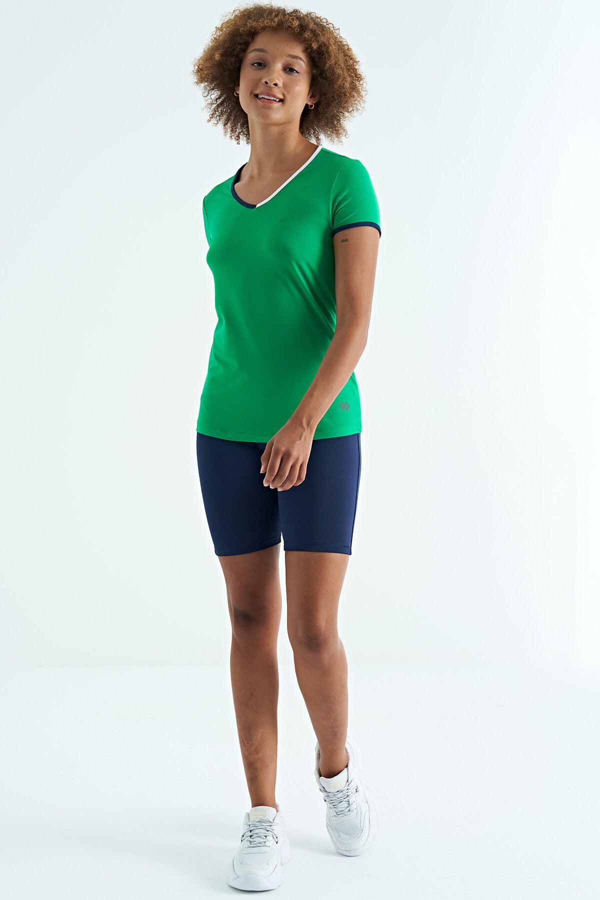 Green V Neck Standard Fit Short Sleeve Women's Sport T-Shirt - 97268