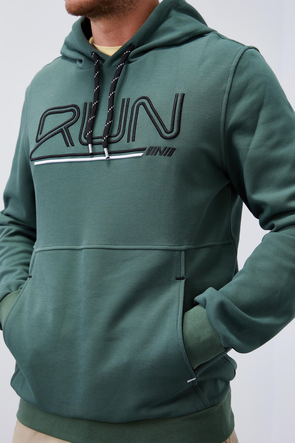 Green Embroidered Letter Standard Mold Hooded Men's Sweatshirt - 87887