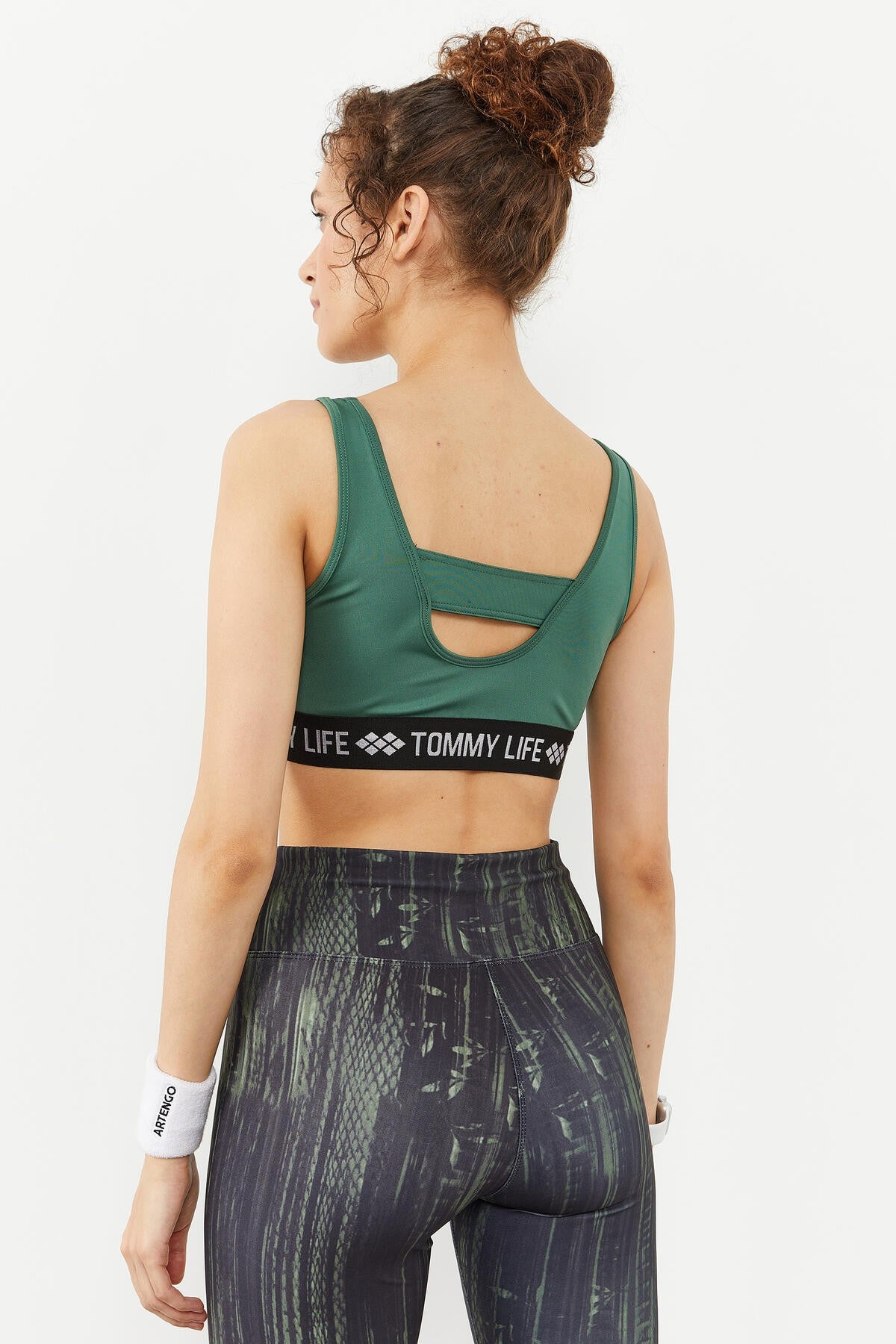 Green Letter Striped Standard Mold U Collar Women's Sports Bustier - 97113