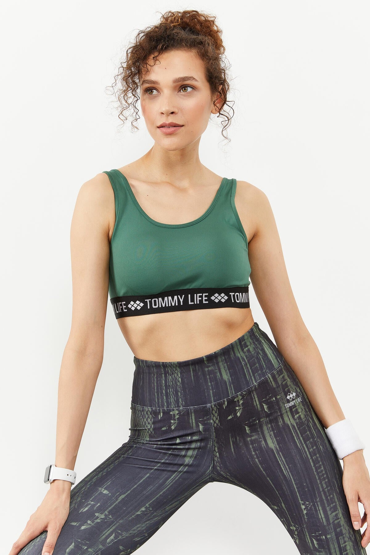 Green Letter Striped Standard Mold U Collar Women's Sports Bustier - 97113