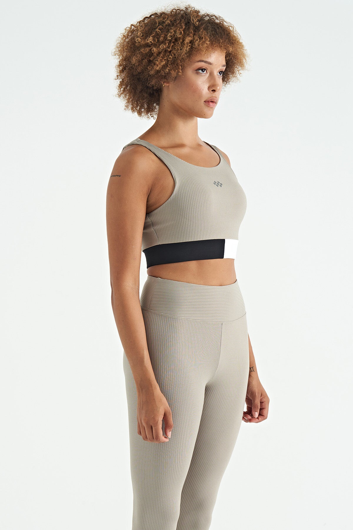 Olive Green Color Block Logo Print Slim Fit Striped Women's Bustier - 97275