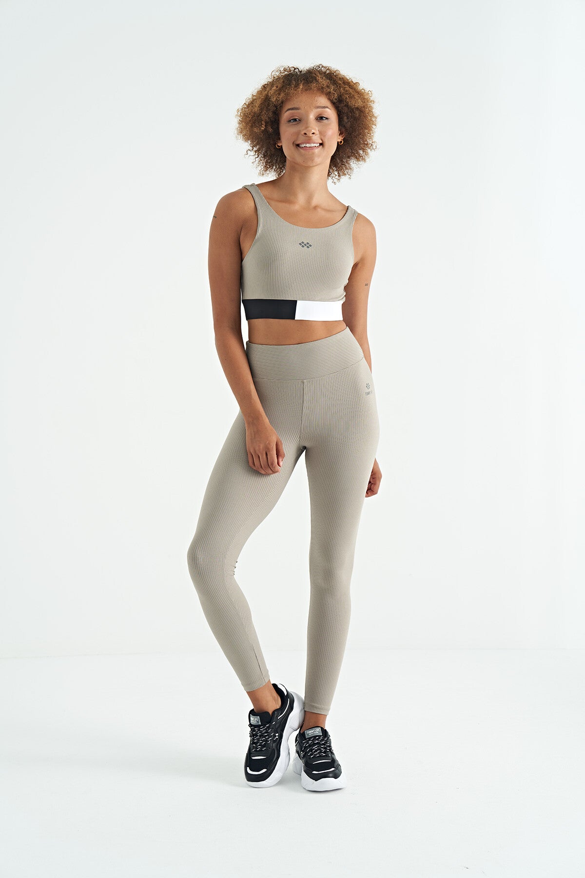 Olive Green Color Block Logo Print Slim Fit Striped Women's Bustier - 97275