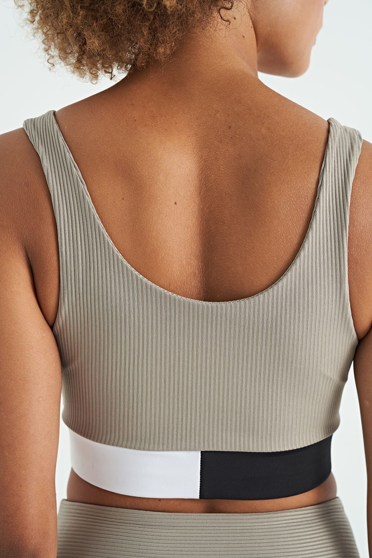 Olive Green Color Block Logo Print Slim Fit Striped Women's Bustier - 97275