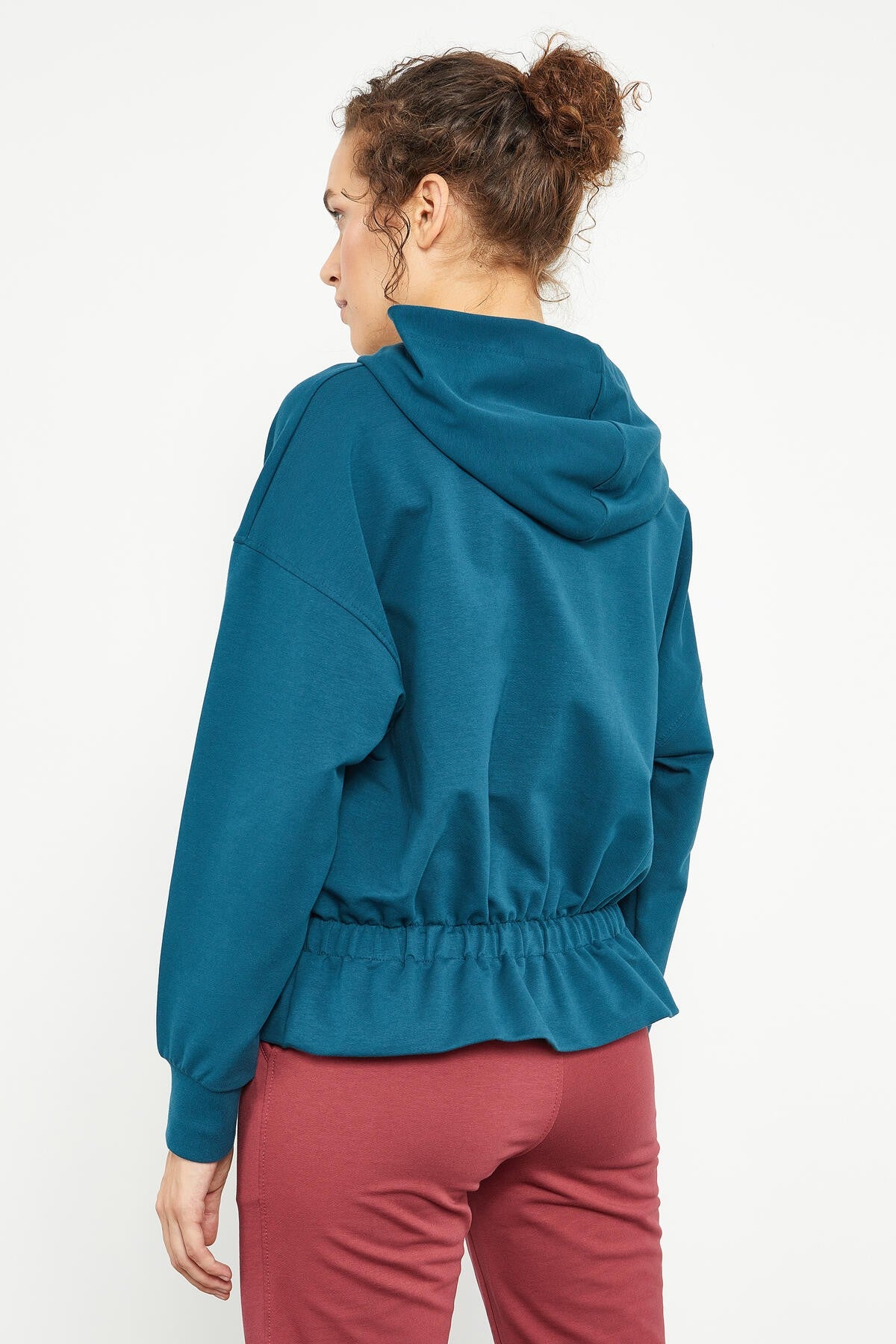 Emerald Waist Gathered Hooded Women's Oversize Sweatshirt - 97159