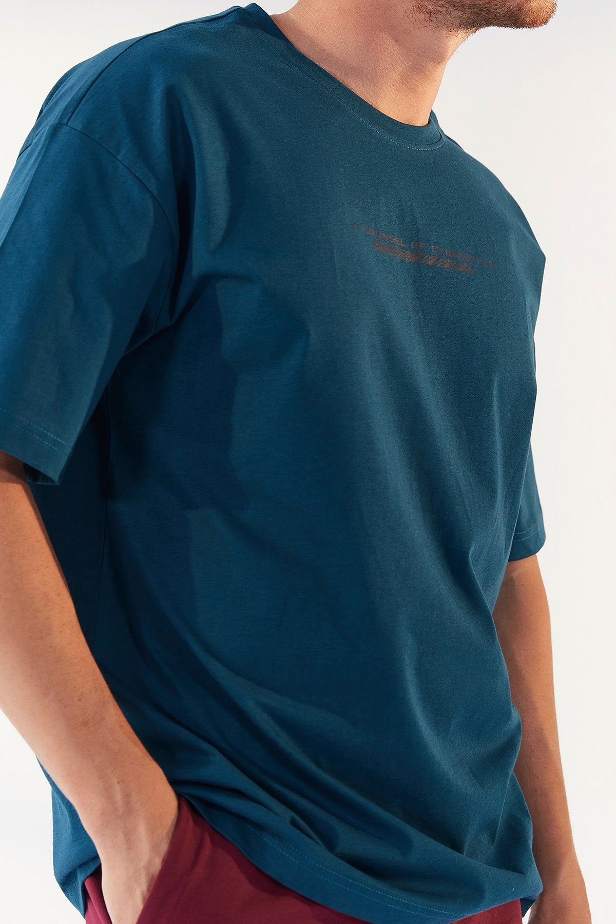 Emerald Print O Collar Men's Oversize T-Shirt - 87984