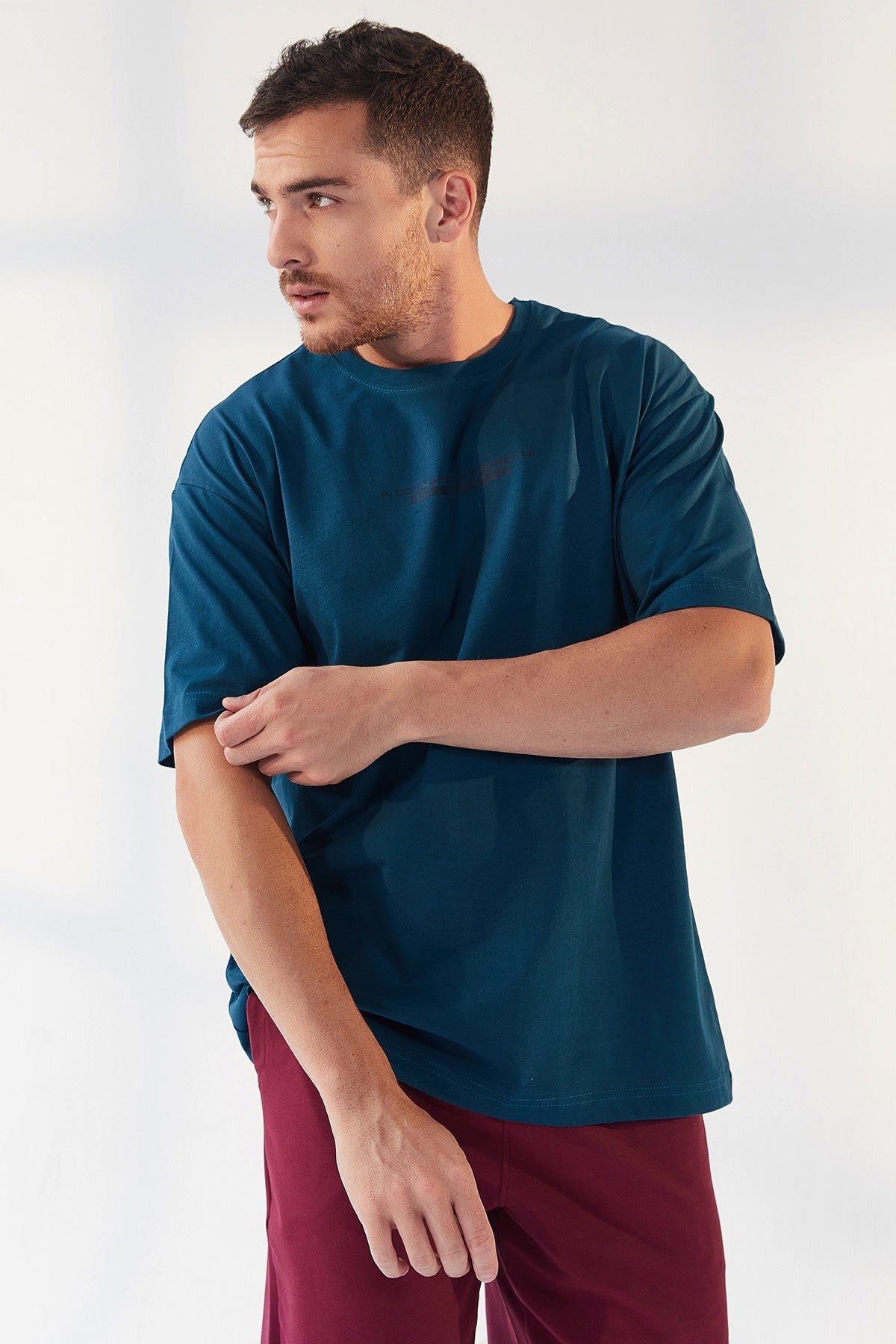 Emerald Print O Collar Men's Oversize T-Shirt - 87984