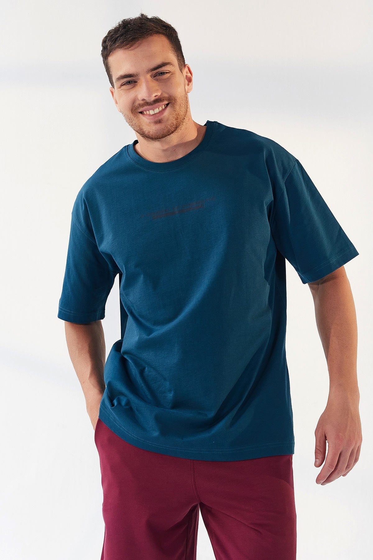Emerald Print O Collar Men's Oversize T-Shirt - 87984