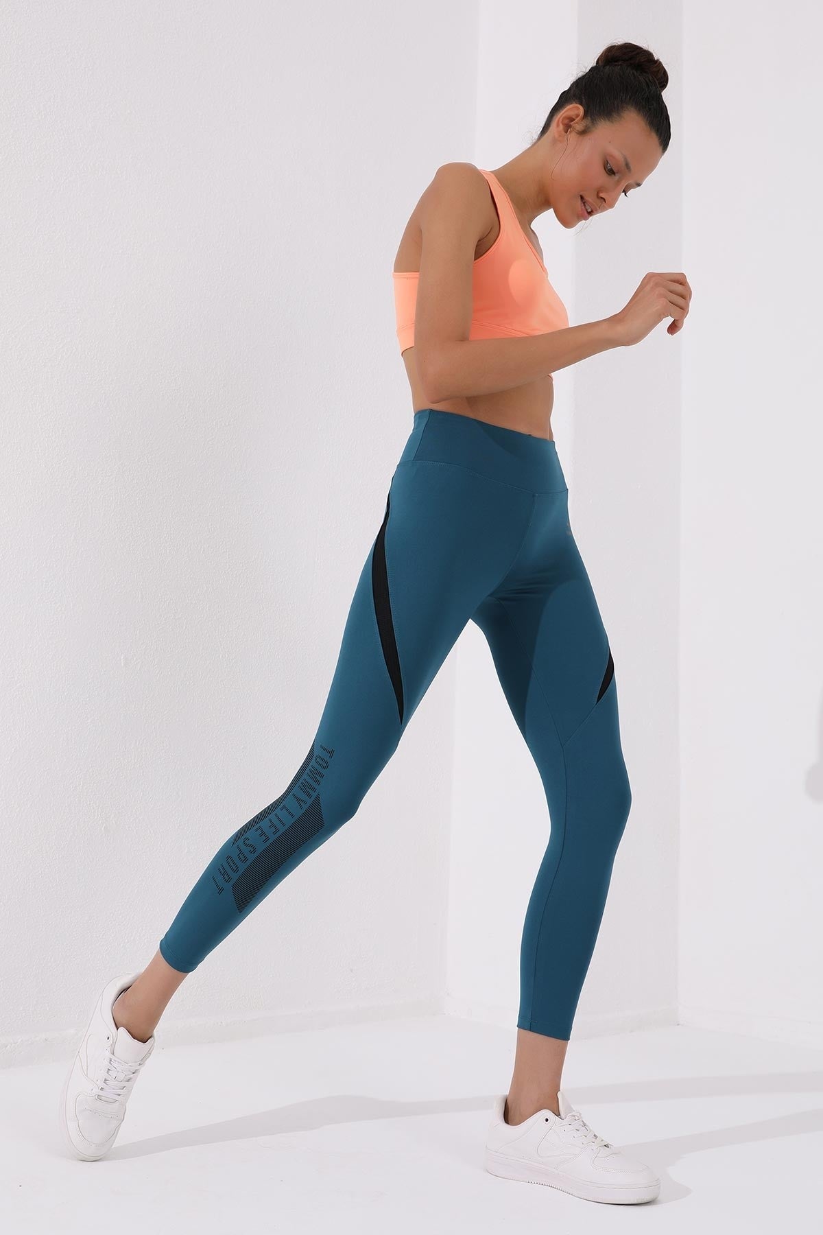 Emerald Print High-Waisted Scuba Fabric Tapered Leg Women's Tights - 94539