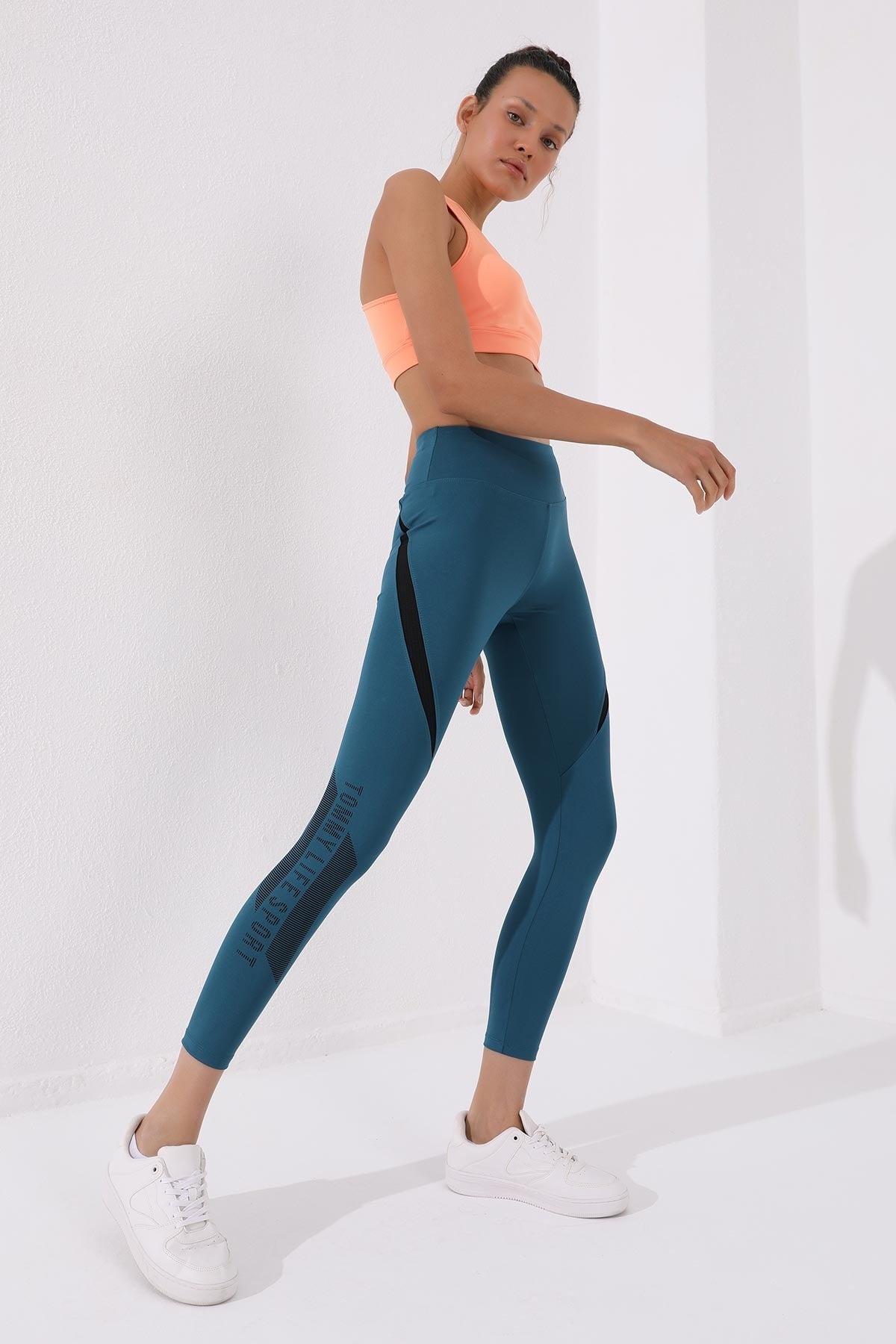 Emerald Print High-Waisted Scuba Fabric Tapered Leg Women's Tights - 94539