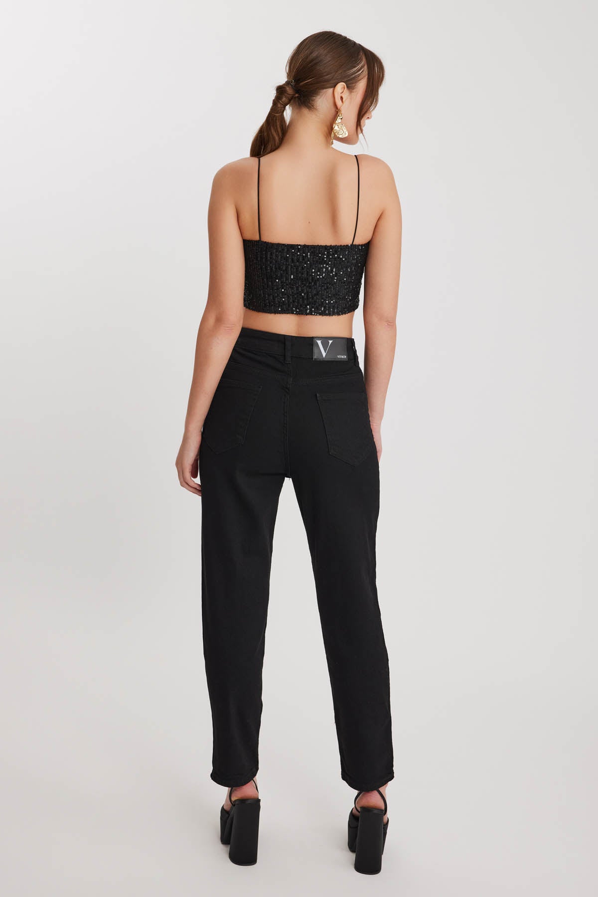 STRAIGHT FIT JEANS BLACK WITH SUTURES