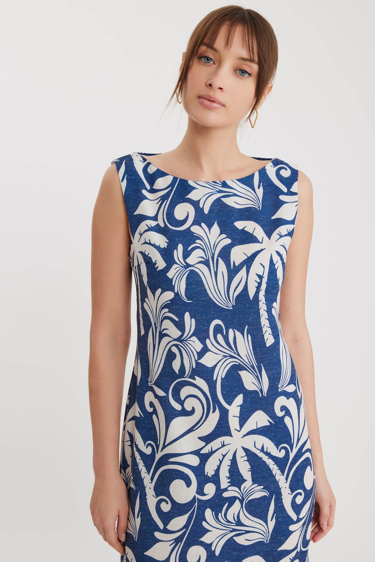 PALM PATTERN LONG DRESS WITH SPLIT