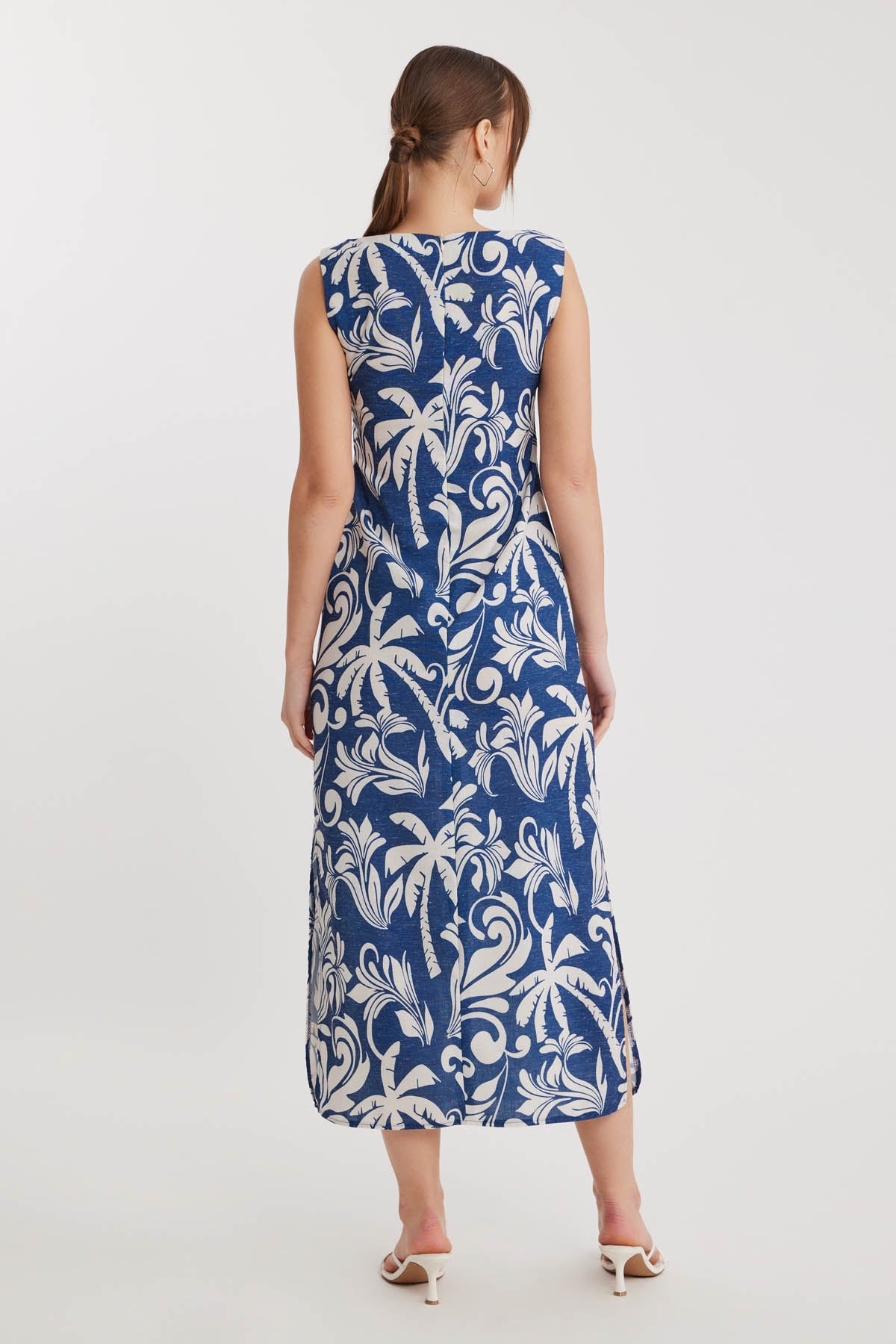 PALM PATTERN LONG DRESS WITH SPLIT