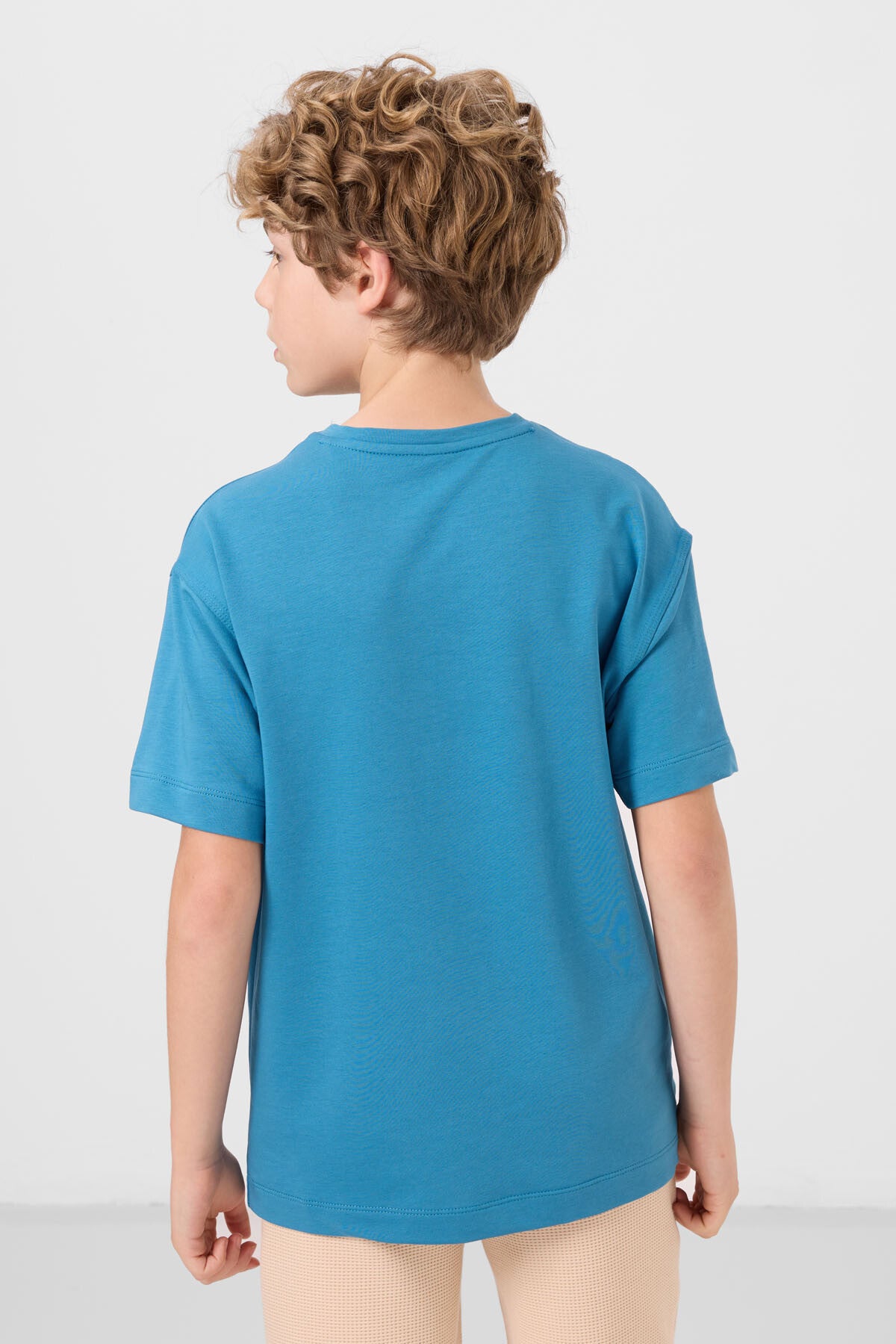 Soft Woven Oversize Basic Boys T-Shirt with Oil Blue Cotton - 11297