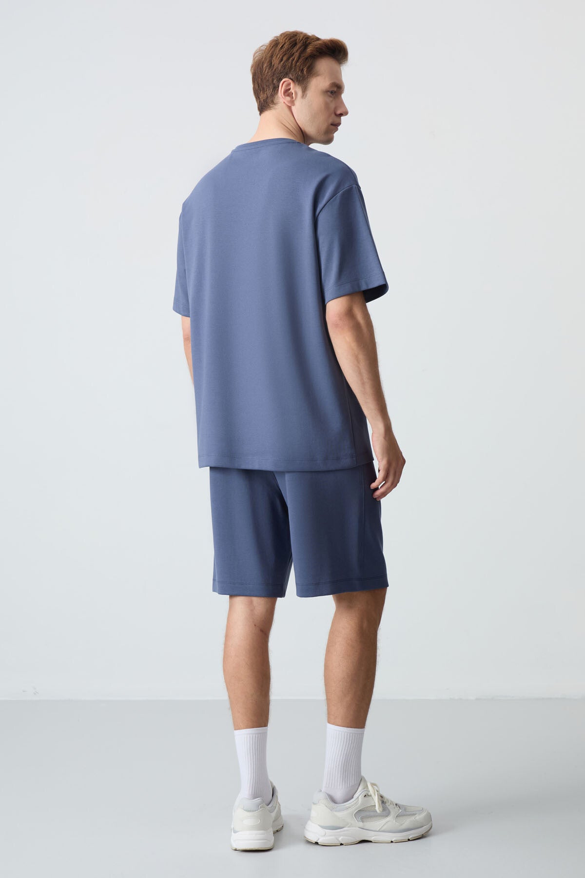 Petrol Cotton Thick Soft Textured Oversize Fit Basic Men's Shorts Set - 85259
