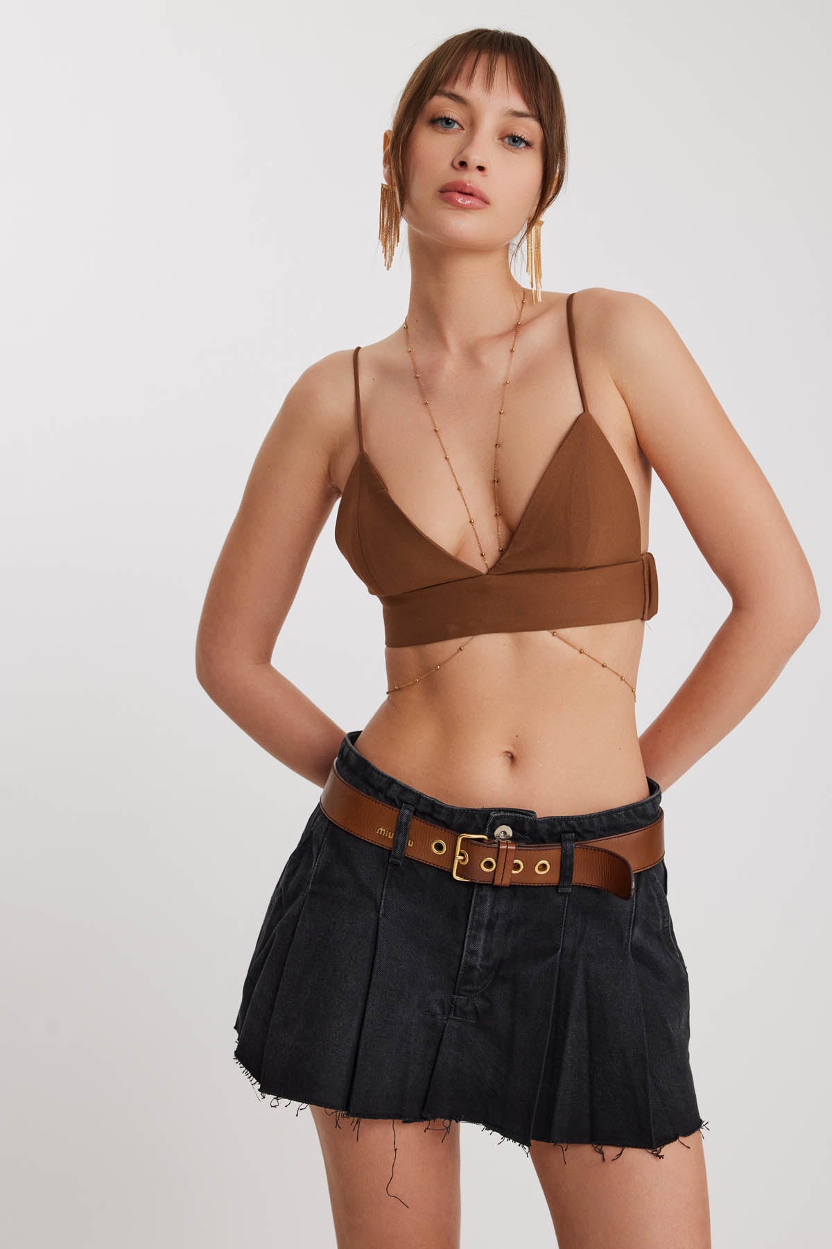 PLEATED DENIM MINI-SKIRT