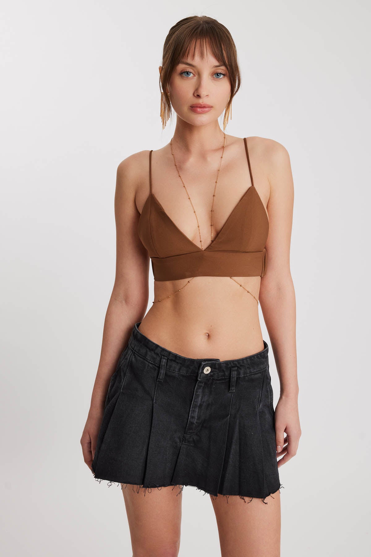 PLEATED DENIM MINI-SKIRT
