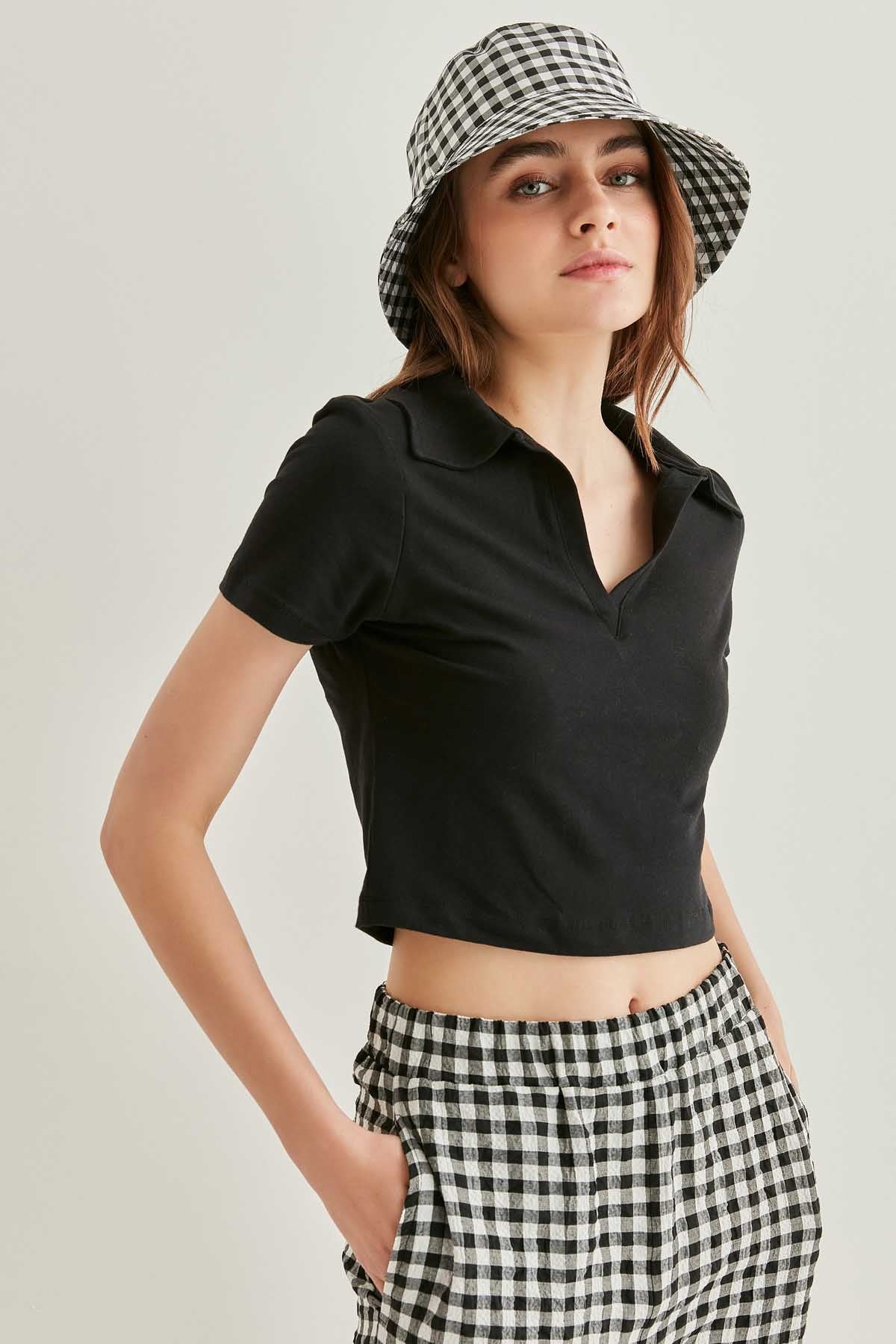 POLO COLLAR COTTON CROP T-SHIRT