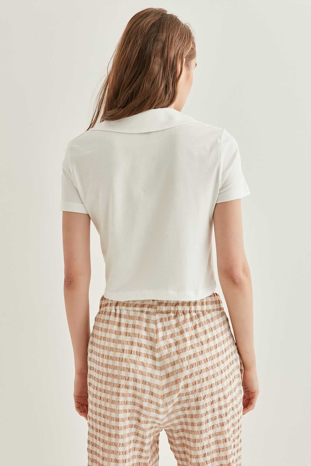 POLO COLLAR COTTON CROP T-SHIRT
