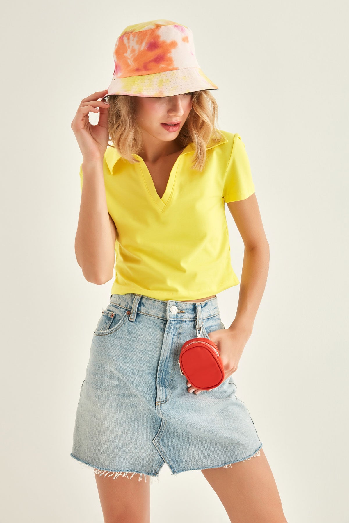 POLO COLLAR COTTON CROP T-SHIRT