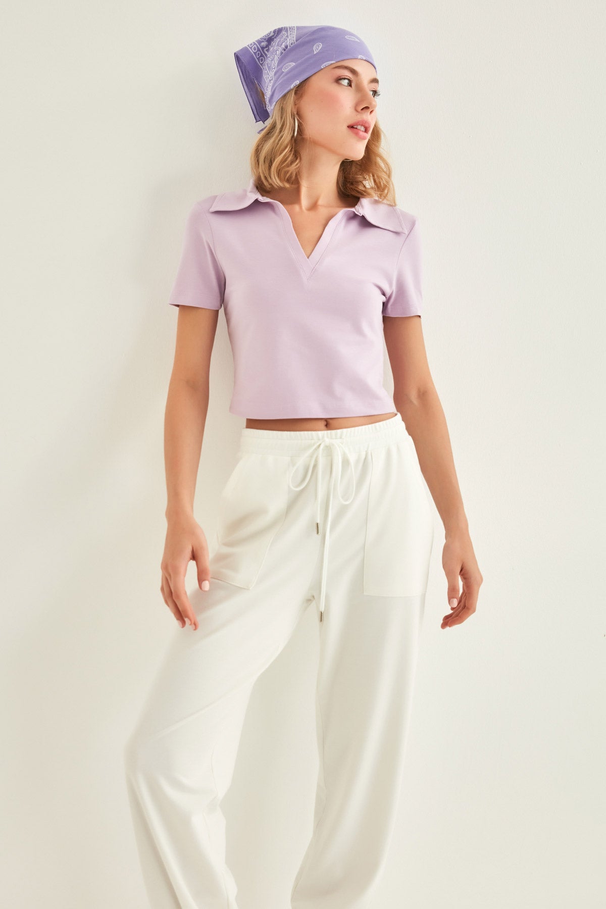 POLO COLLAR COTTON CROP T-SHIRT