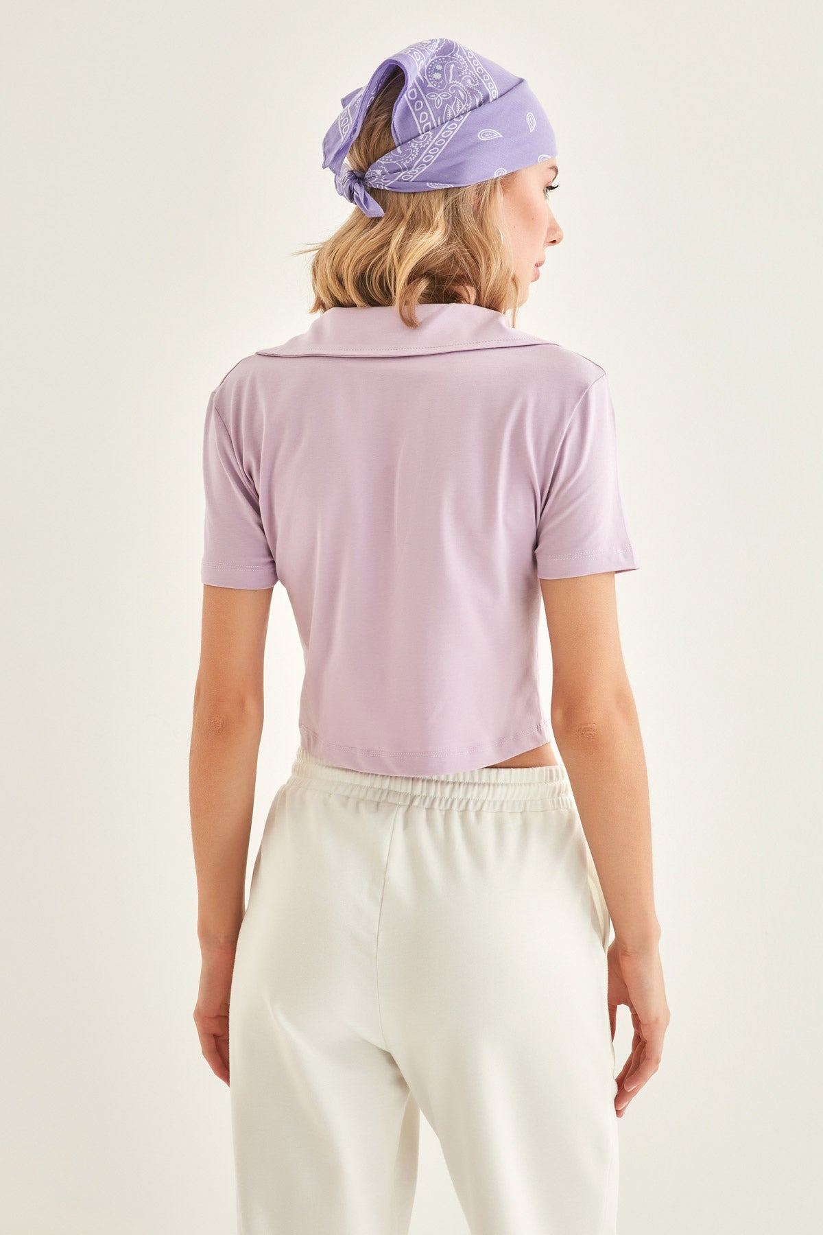 POLO COLLAR COTTON CROP T-SHIRT