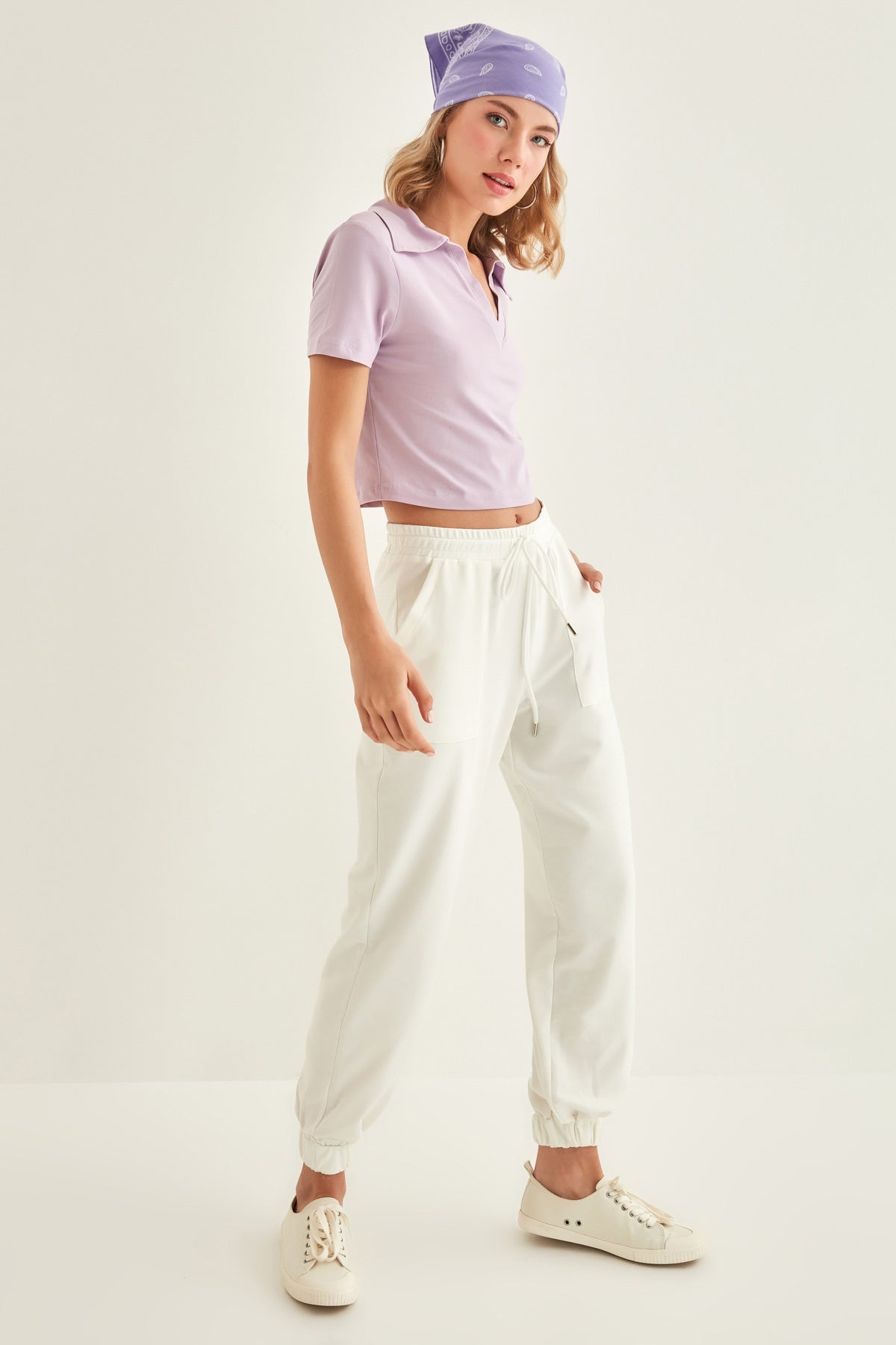 POLO COLLAR COTTON CROP T-SHIRT
