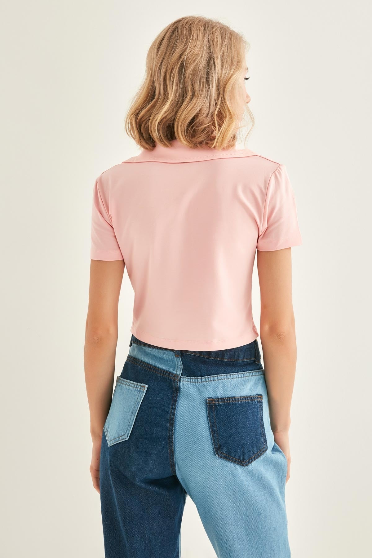 POLO COLLAR COTTON CROP T-SHIRT