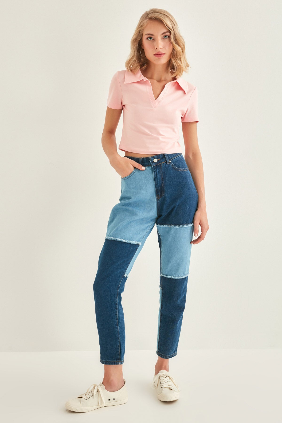 POLO COLLAR COTTON CROP T-SHIRT