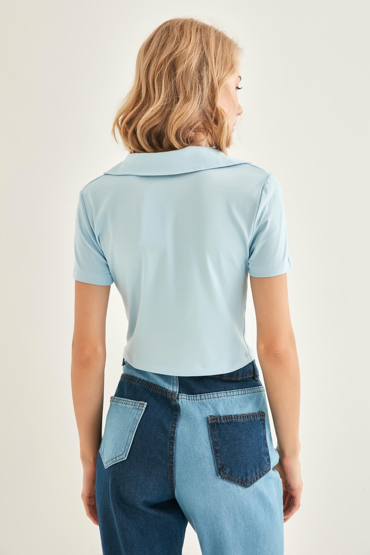 POLO COLLAR COTTON CROP T-SHIRT