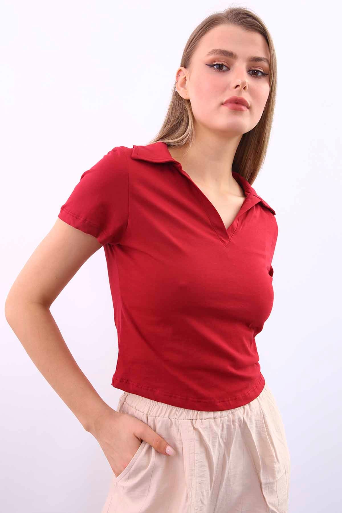 POLO COLLAR COTTON CROP T-SHIRT