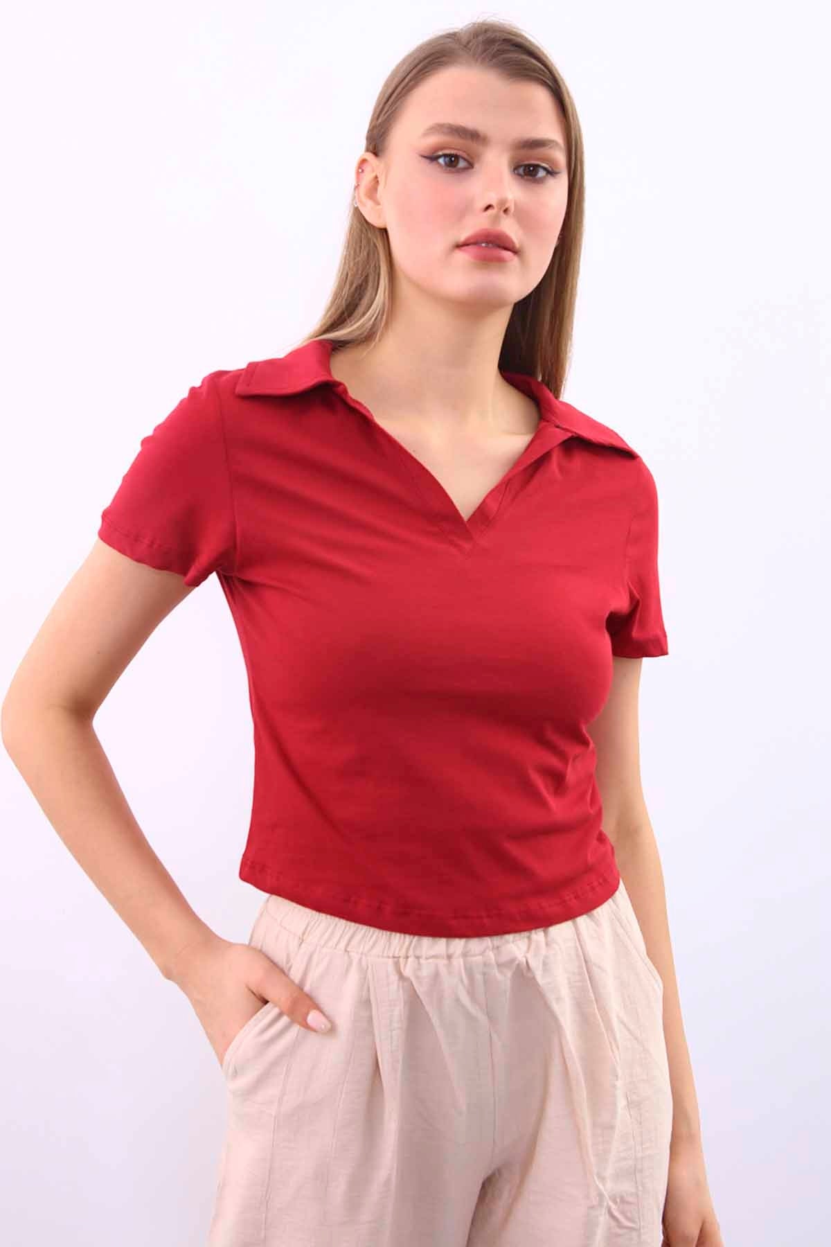 POLO COLLAR COTTON CROP T-SHIRT