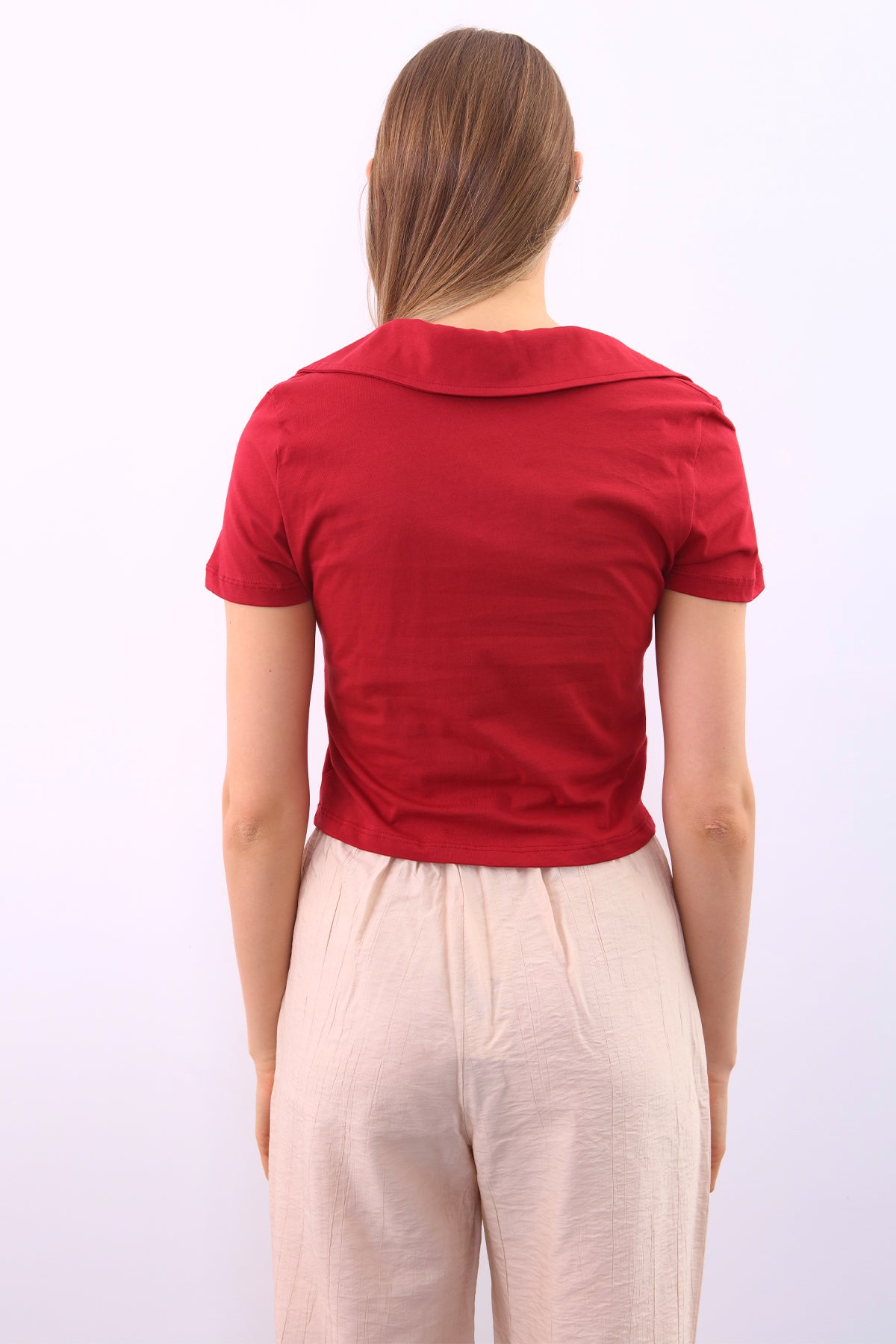 POLO COLLAR COTTON CROP T-SHIRT