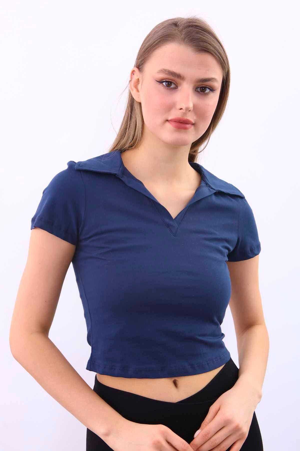 POLO COLLAR COTTON CROP T-SHIRT