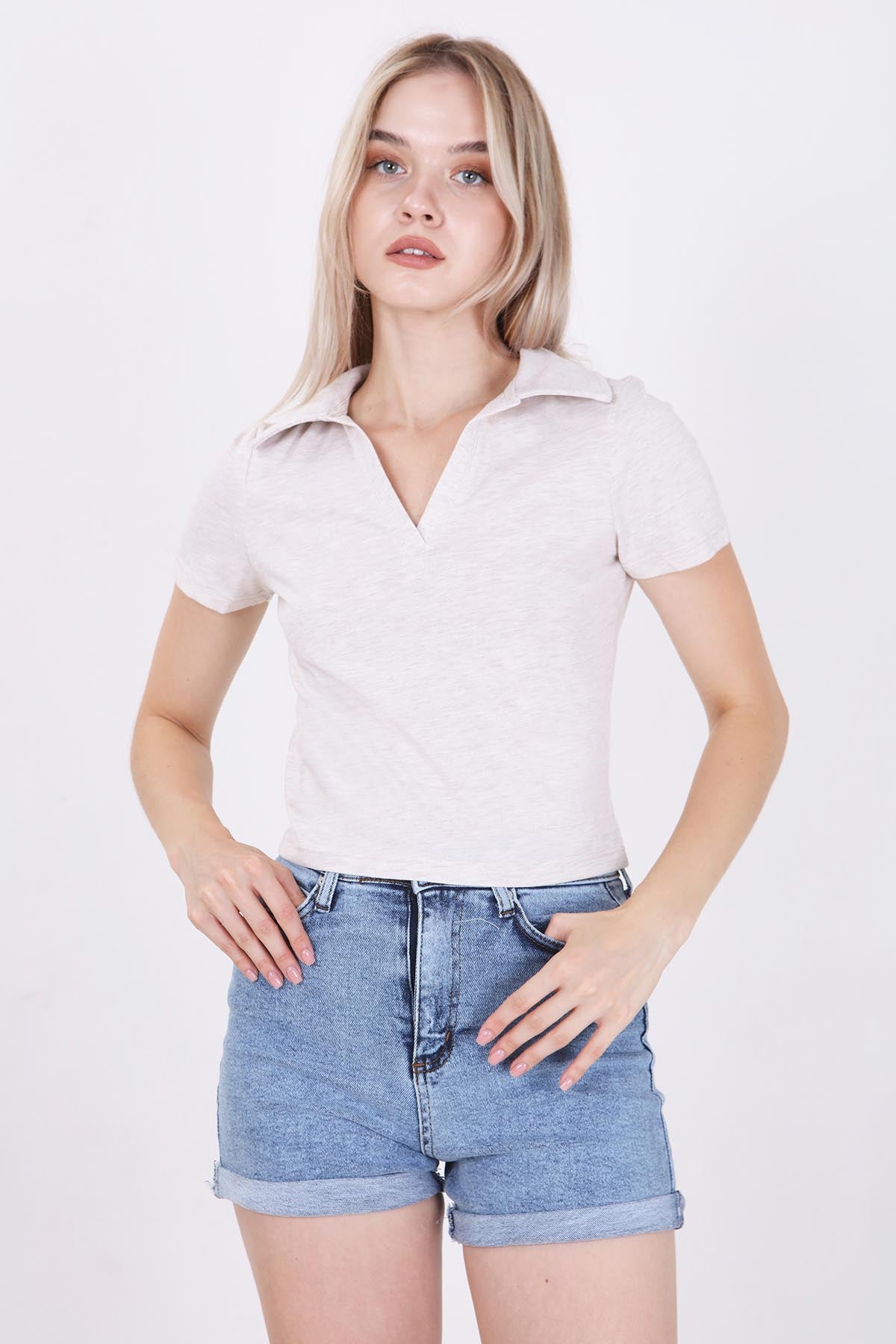 POLO COLLAR COTTON CROP T-SHIRT