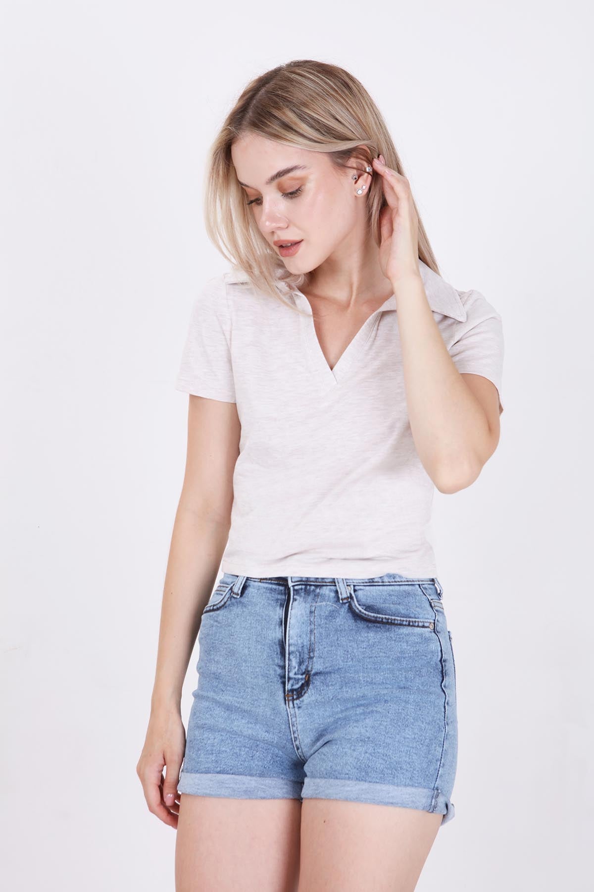 POLO COLLAR COTTON CROP T-SHIRT