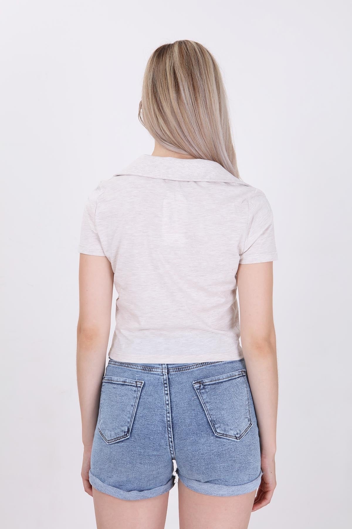 POLO COLLAR COTTON CROP T-SHIRT