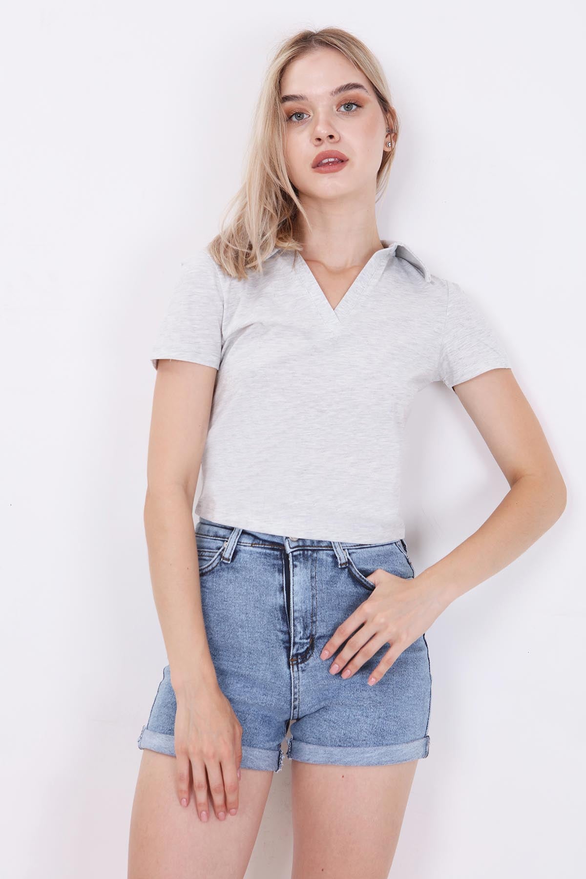 POLO COLLAR COTTON CROP T-SHIRT
