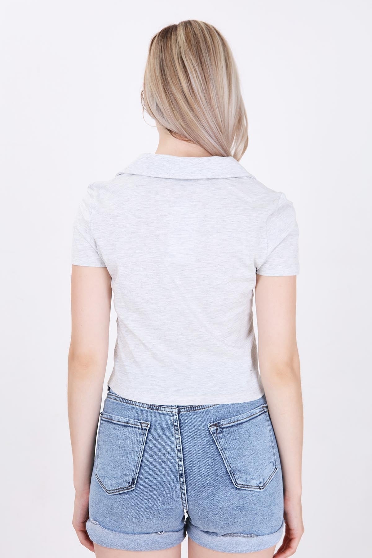 POLO COLLAR COTTON CROP T-SHIRT