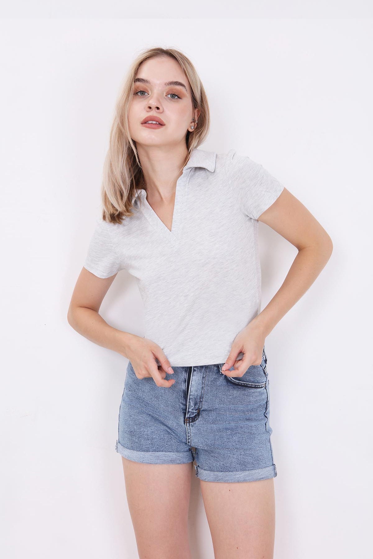 POLO COLLAR COTTON CROP T-SHIRT