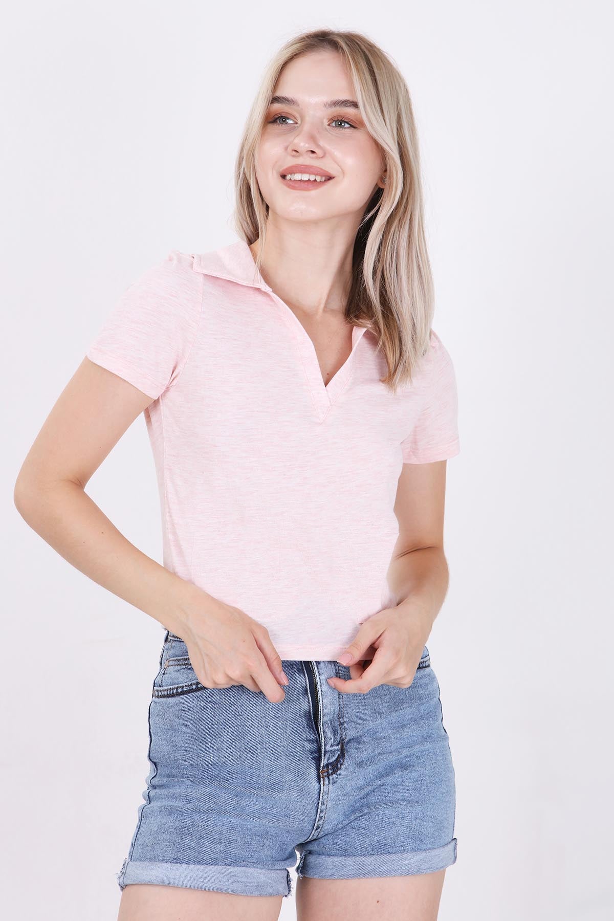 POLO COLLAR COTTON CROP T-SHIRT