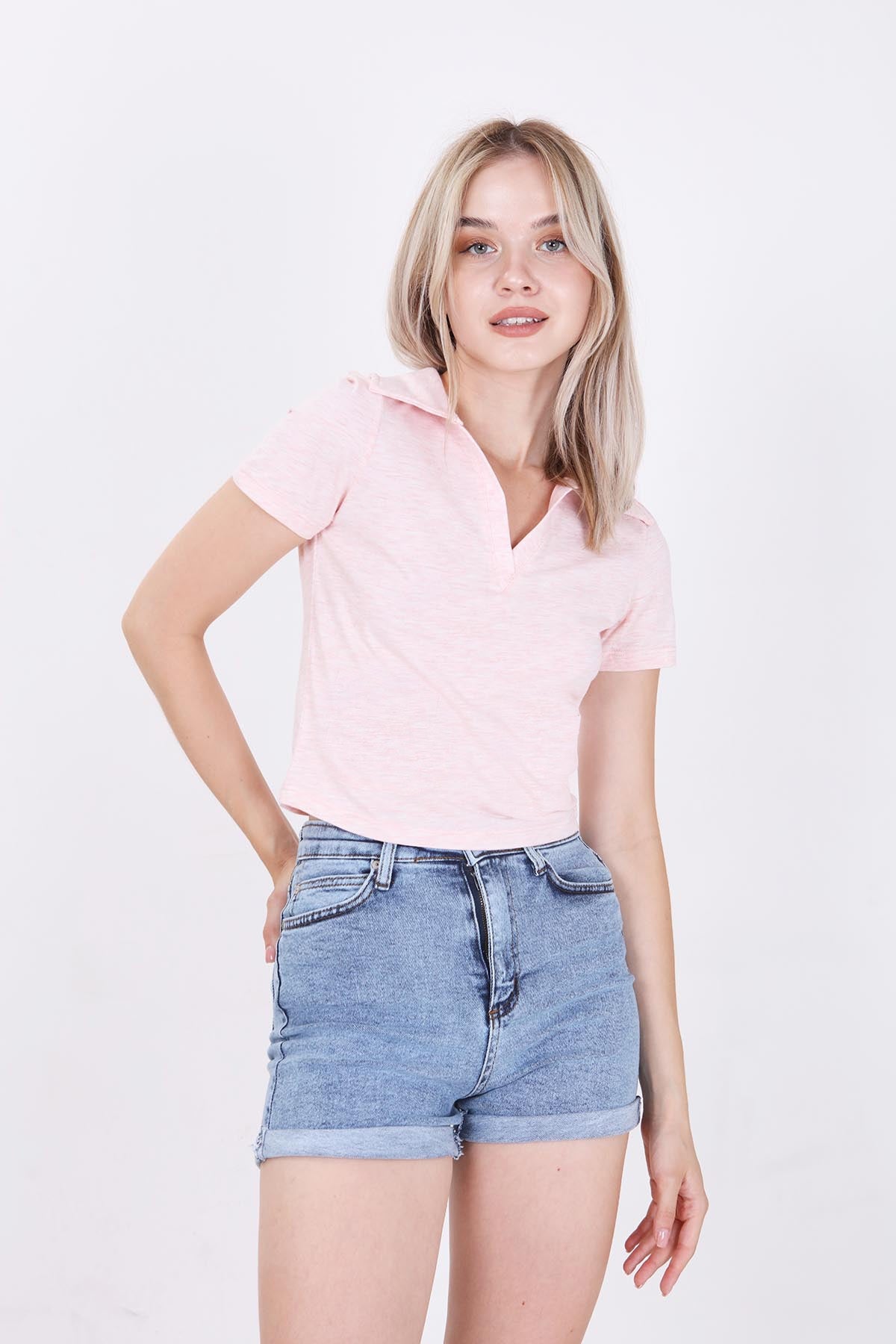 POLO COLLAR COTTON CROP T-SHIRT