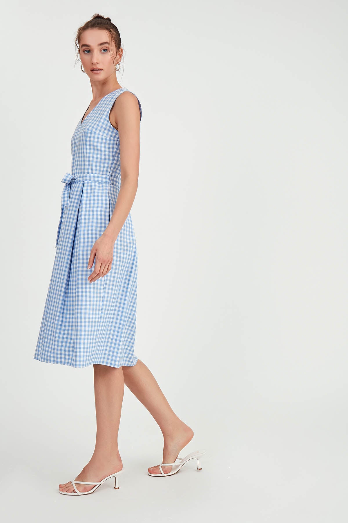 CHECKERED PATTERN BELT DRESS